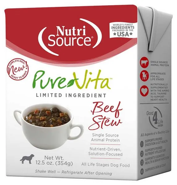 12/12.5 oz. Nutrisource Pure  Beef Stew Dog Tetra Packs - Health/First Aid